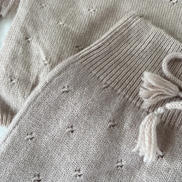 Belle Enfant Pointelle wrap top, leggings and bonnet set 0-3 months in alabaster